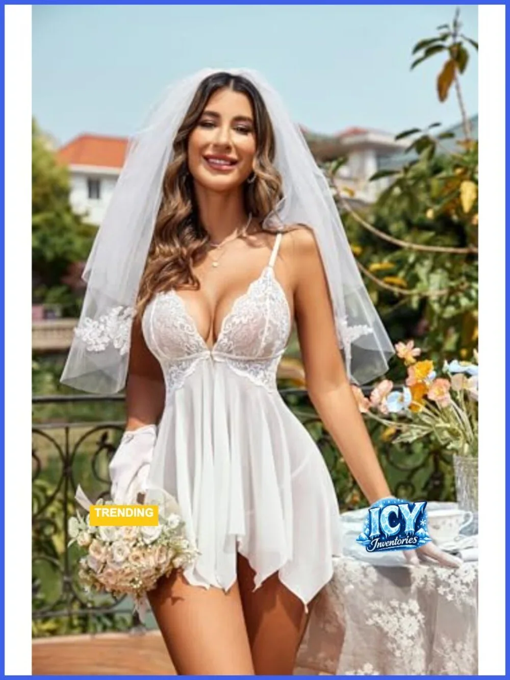 Lace Babydoll Chemise Sleepwear Sexy Mesh Nightgown Adjustable Straps V-Neck